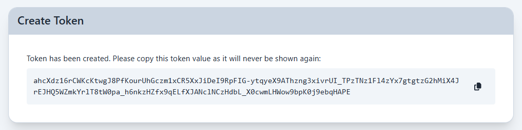 Newly created token